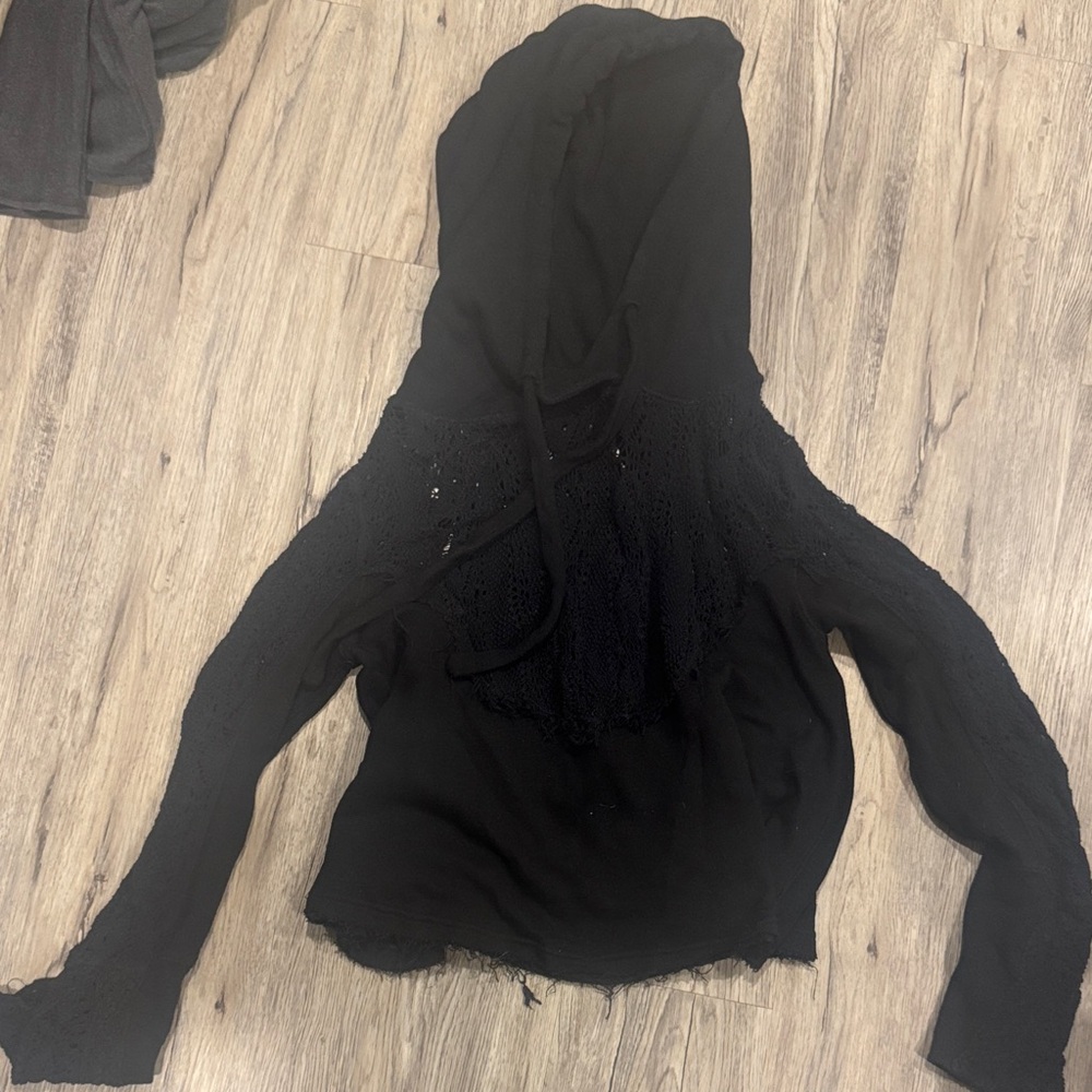 Free People Black Lace cropped Hoodie